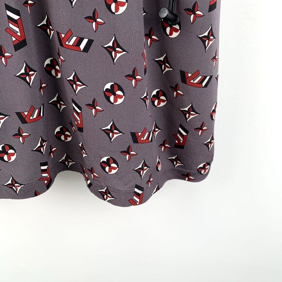 LOUIS VUITTON Gray Monogram Print Cotton T-Shirt Dress With Black Sleeves Size M - Picture 6 of 8